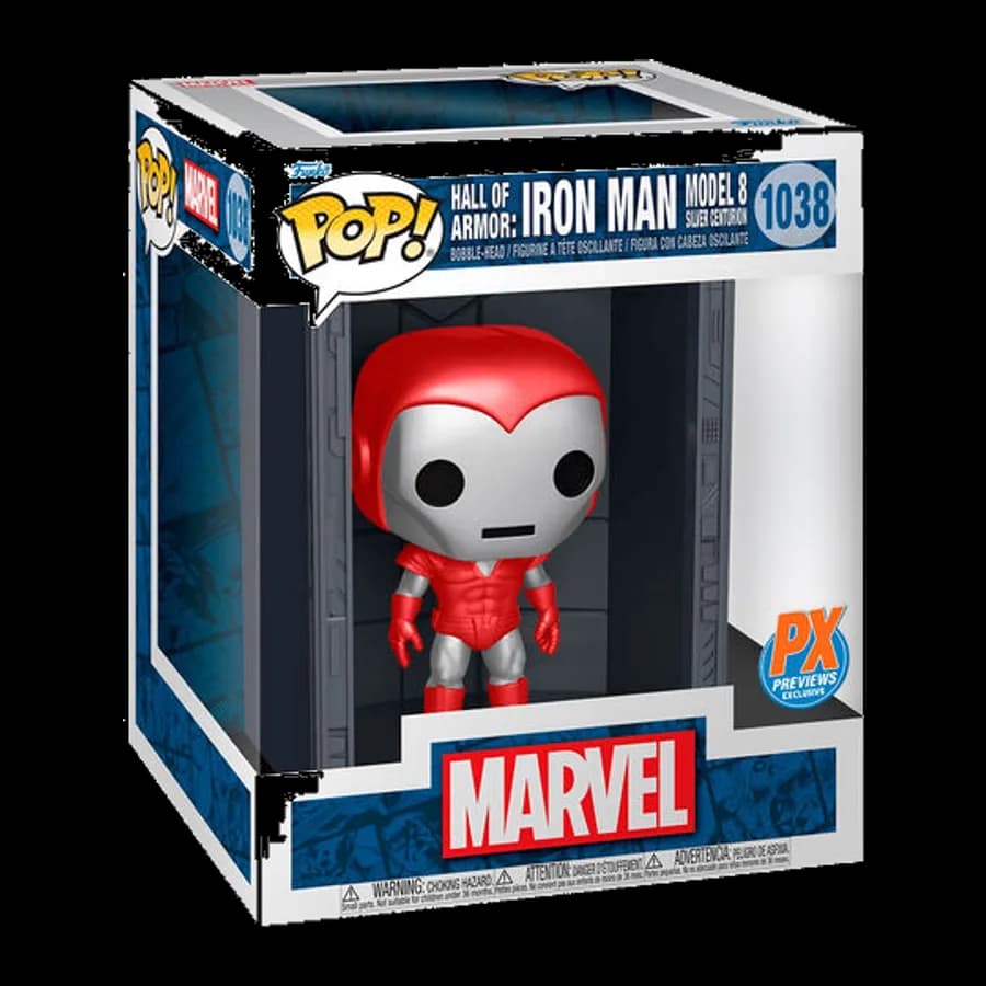 FUNKO POP! DELUXE: MARVEL HALL OF ARMOR: IRON MAN MODEL 8 SILVER CENTURION (METALLIC) (PX PREVIEWS EXCLUSIVE) #1038 BOBBLE-HEAD VINYL FIGURE