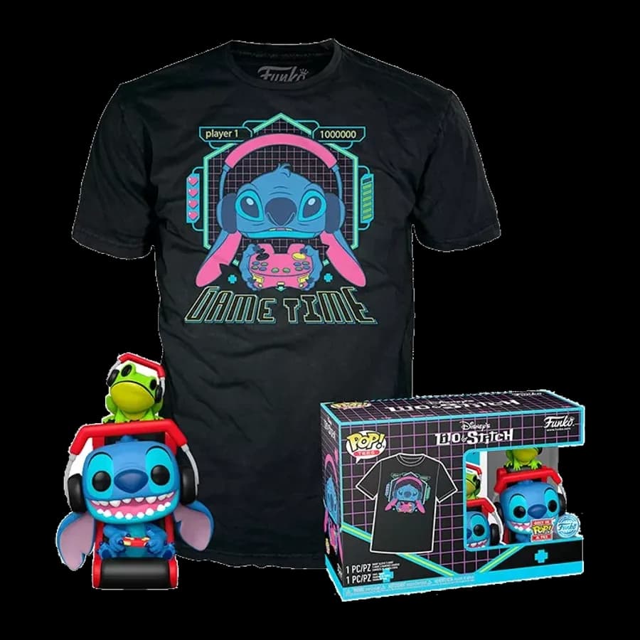 FUNKO POP! & TEE (ADULT): LILO AND STITCH - GAMER STITCH WITH FROG VINYL FIGURE & T-SHIRT (L)