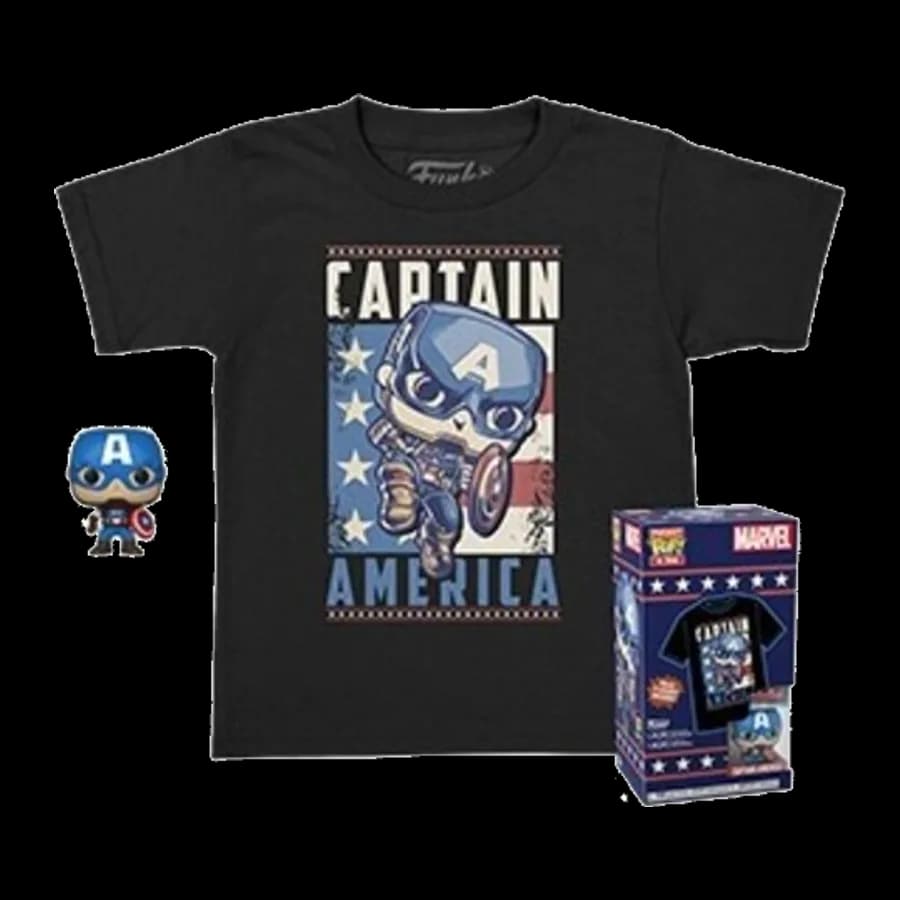 FUNKO POCKET POP! & TEE (CHILD): MARVEL - CAPTAIN AMERICA (SPECIAL EDITION) 4cm BOBBLE-HEAD VINYL FIGURE & T-SHIRT L