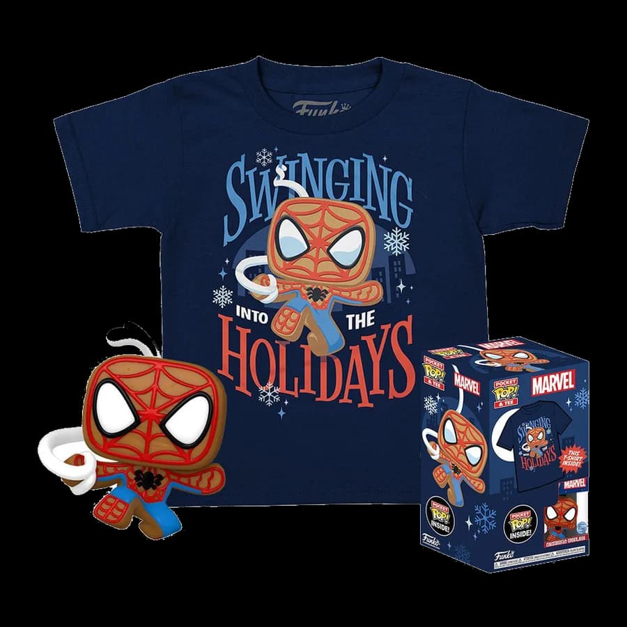 FUNKO POCKET POP! & TEE (CHILD): MARVEL - GINGERBREAD SPIDER-MAN (SPECIAL EDITION) BOBBLE-HEAD VINYL FIGURE & T-SHIRT (M)