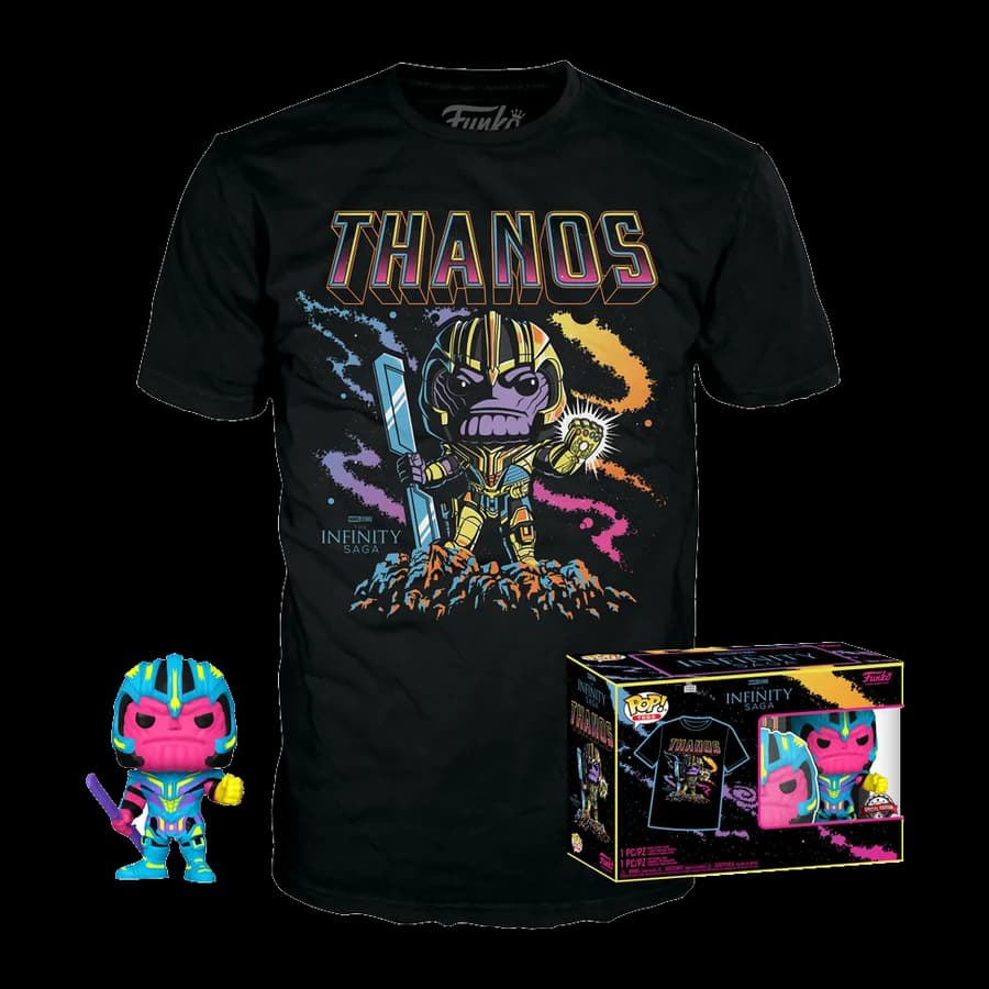 FUNKO POP! & TEE (ADULT): MARVERL THE INFINTITY SAGA - THANOS (BLACKLIGHT) (SPECIAL EDITION) BOBBLE-HEAD VINYL FIGURE & T-SHIRT (L)