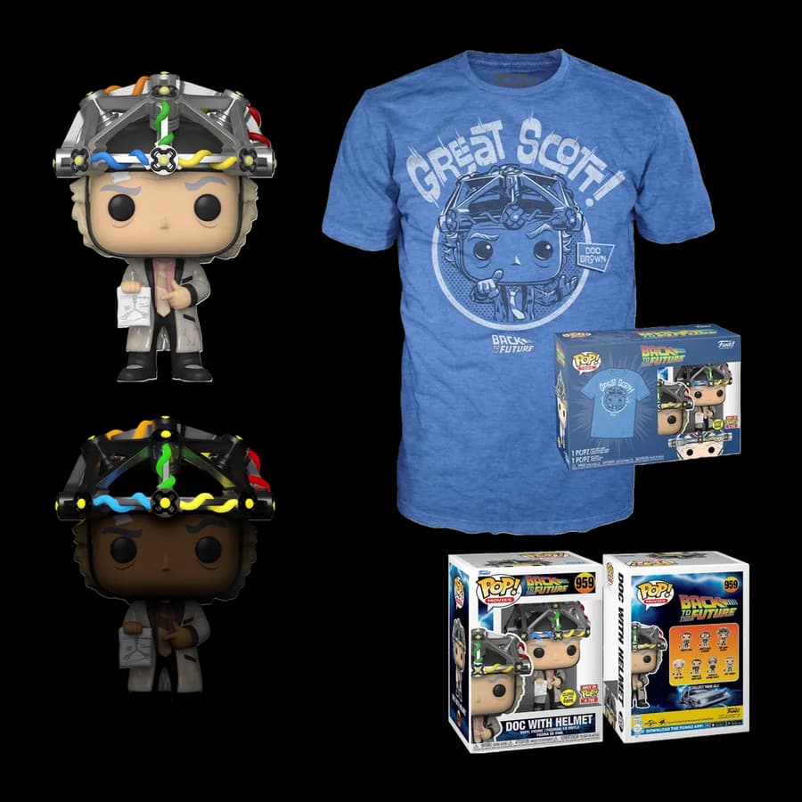FUNKO POP! & TEE (ADULT): BACK TO THE FUTURE - D OC WITH HELMET (GLOWS IN THE DARK) VINYL FIGURE & T-SHIRT (M)