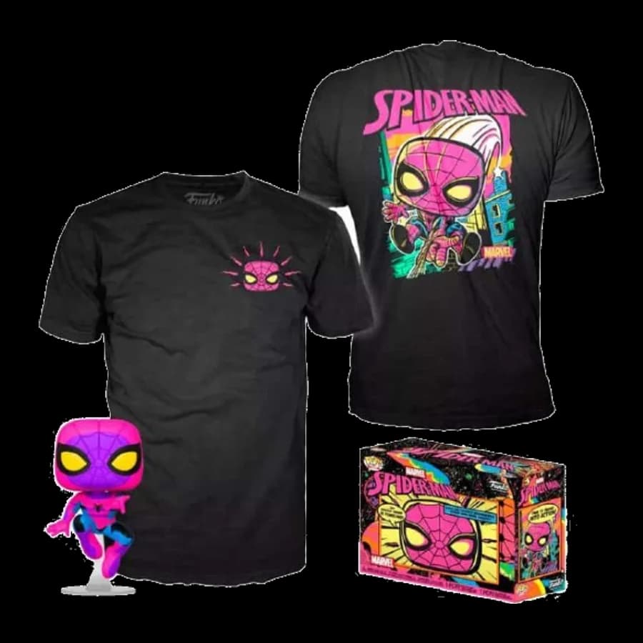 FUNKO POP! & TEE (ADULT): MARVERL - SPIDER-MAN (BLACK LIGHT) VINYL FIGURE & T-SHIRT (M)