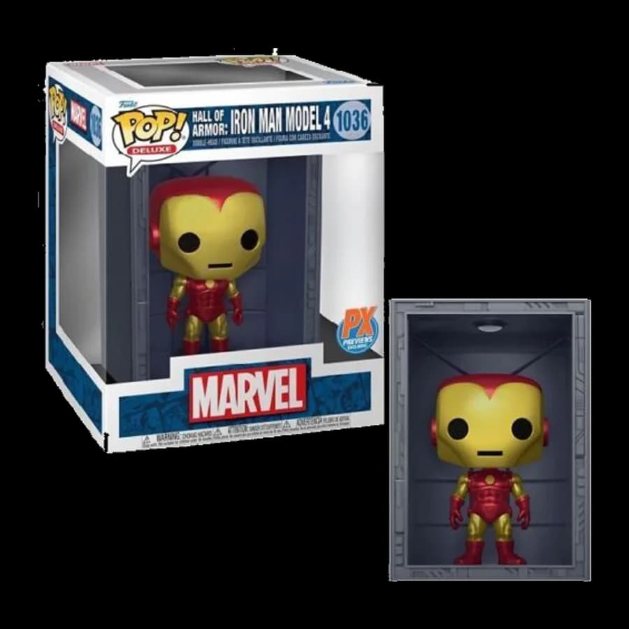 FUNKO POP! DELUXE: MARVEL HALL OF ARMOR: IRON MAN MODEL 4 (METALLIC) (PX PREVIEWS EXCLUSIVE) #1036 BOBBLE-HEAD VINYL FIGURE