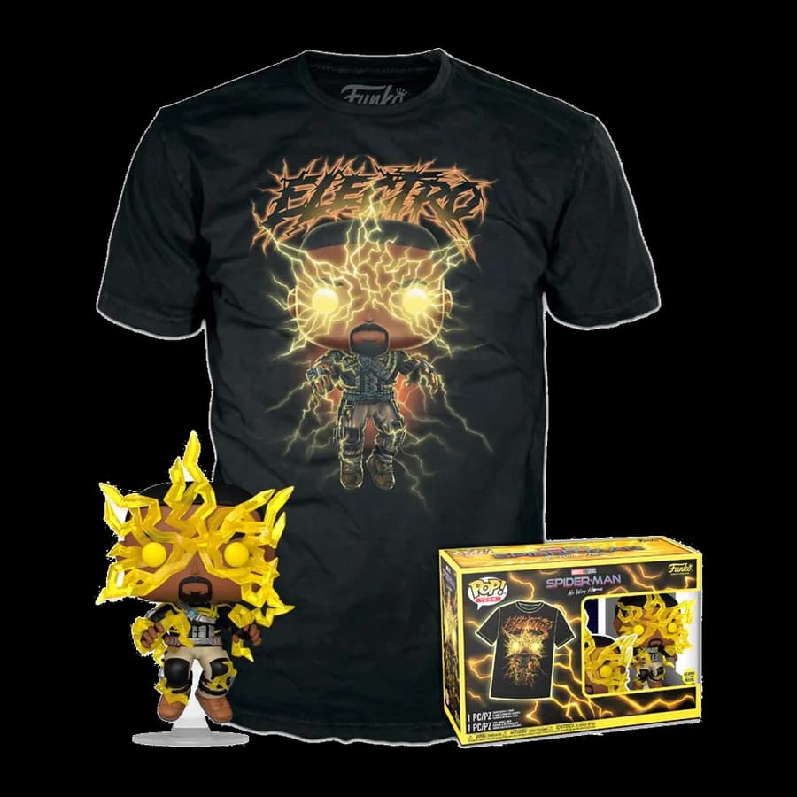 FUNKO POP! & TEE (ADULT): SPIDER-MAN NO WAY HOME S3 - ELECTRO (GLOWS IN THE DARK) BOBBLE-HEAD VINYL FIGURE & T-SHIRT (L)