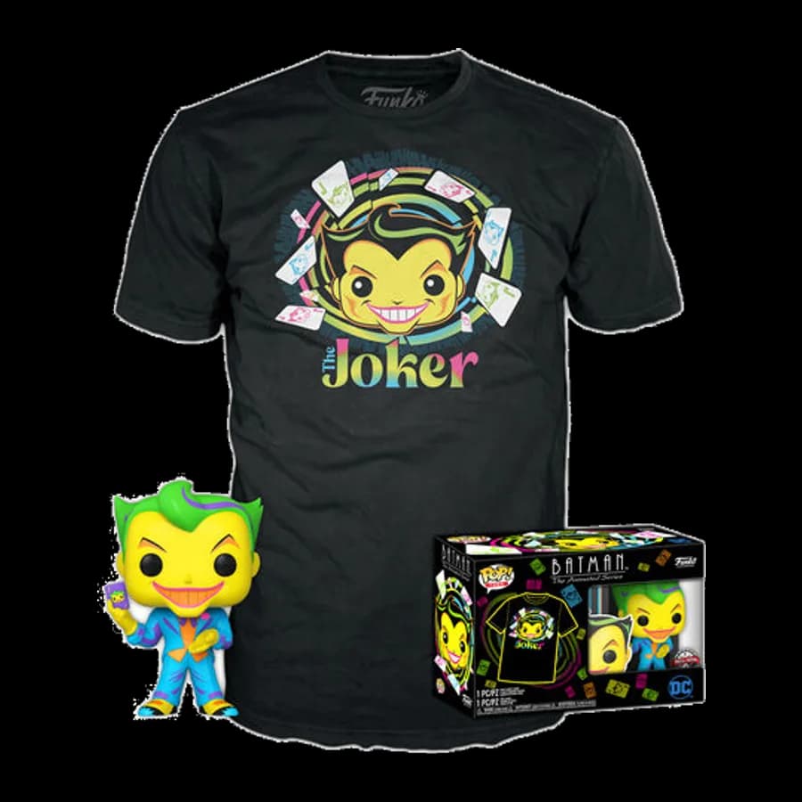 FUNKO POP! & TEE (ADULT): DC COMICS BATMAN THE ANIMATED SERIES - THE JOKER (BLACKLIGHT) VINYL FIGURE & T-SHIRT (S)