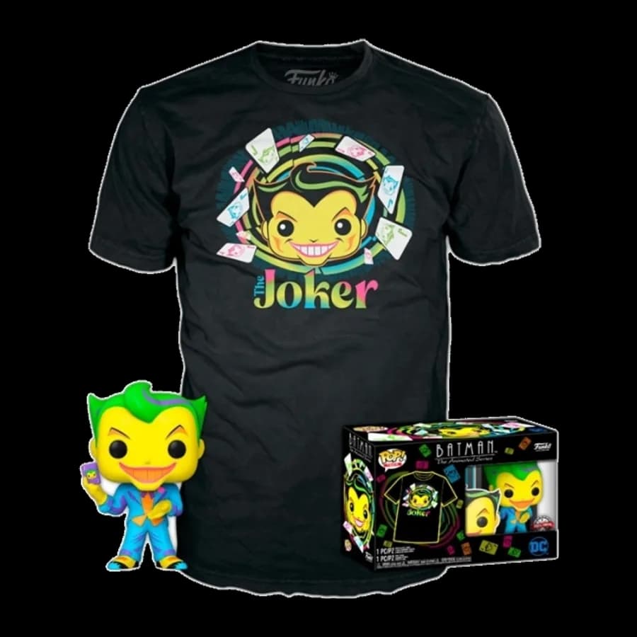 FUNKO POP! & TEE (ADULT): DC COMICS BATMAN THE ANIMATED SERIES - THE JOKER (BLACKLIGHT) VINYL FIGURE & T-SHIRT (M)