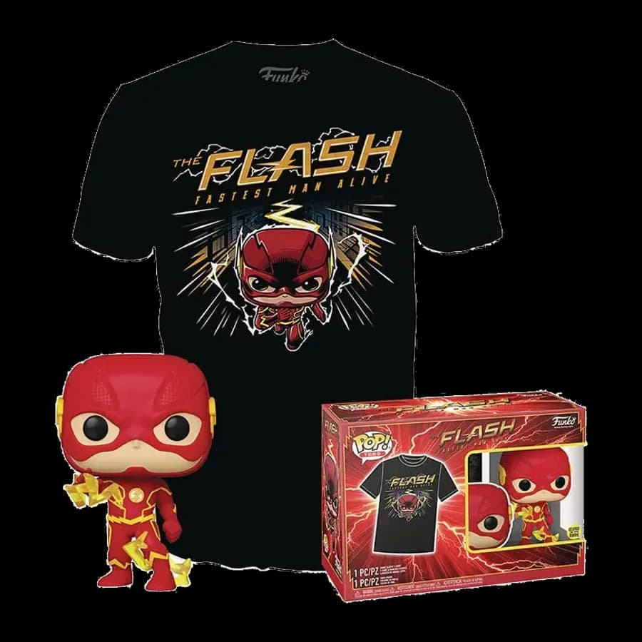 FUNKO POP! & TEE (ADULT): DC THE FLASH FASTEST MAN ALIVE - THE FLASH (GLOWS IN THE DARK) VINYL FIGURE & T-SHIRT (L)