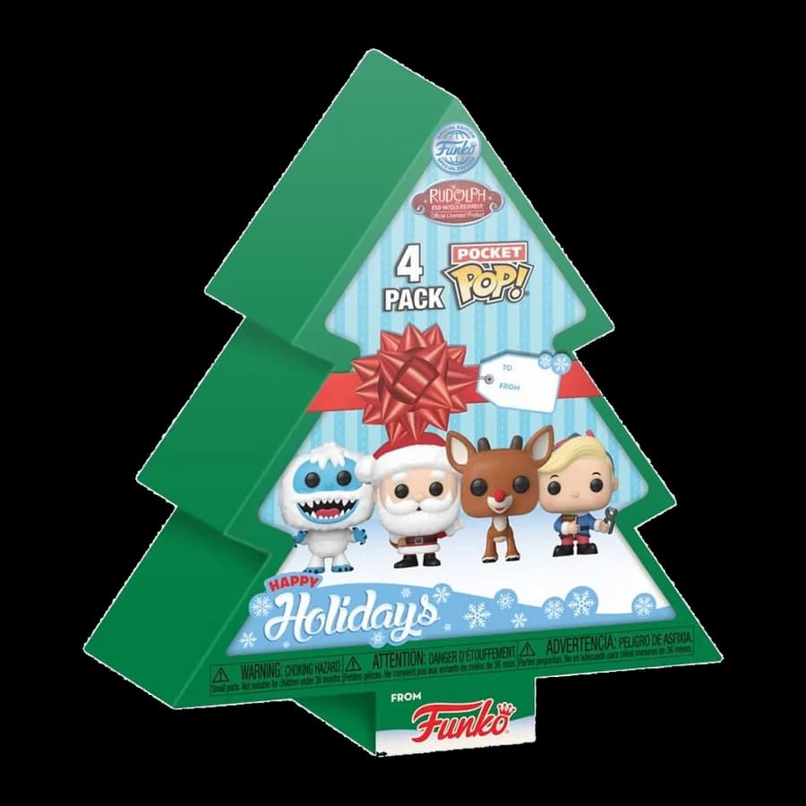 FUNKO POCKET POP! 4-PACK: THE RUDOLPH RED NOSED REINDEER - TREE HOLIDAY BOX VINYL FIGURES KEYCHAIN