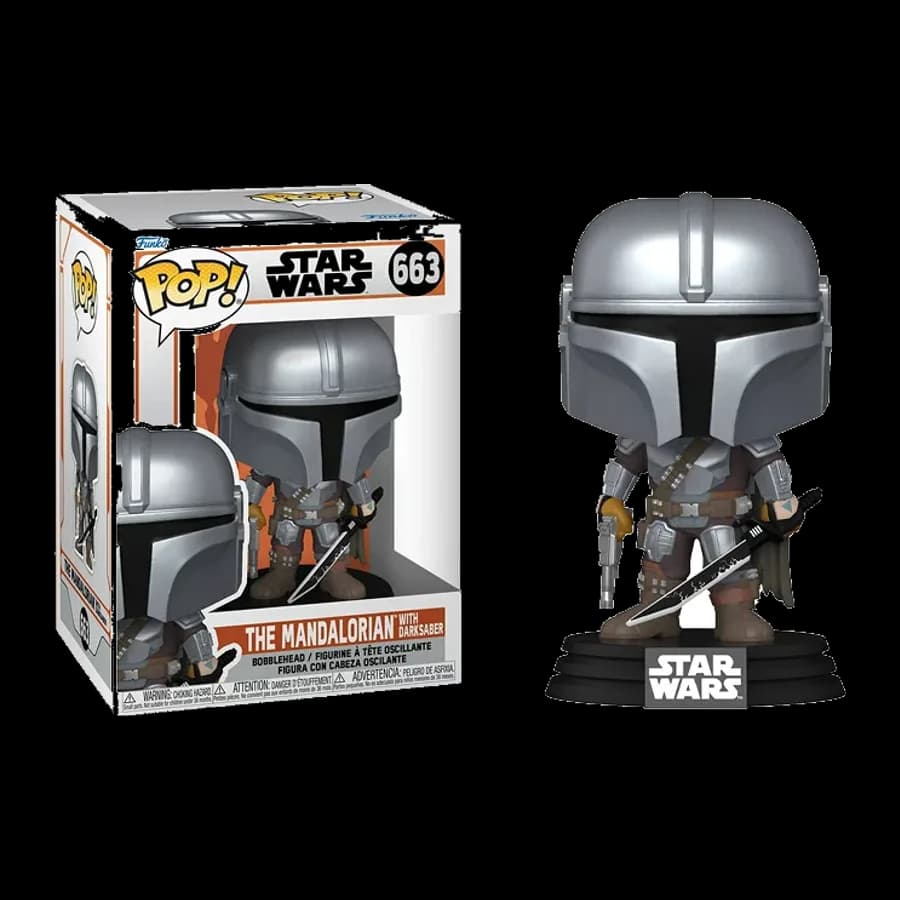 FUNKO POP! DISNEY STAR WARS: THE MANDALORIAN - THE MANDALORIAN WITH DARKSABER #663 BOBBLE-HEAD VINYL FIGURE