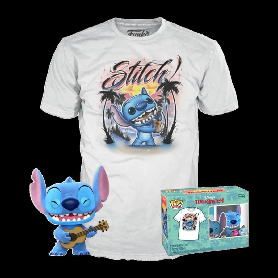 FUNKO POP! & TEE (ADULT): LILO AND STITCH - UKELELE STITCH (FLOCKED) VINYL FIGURE & T-SHIRT (XL)