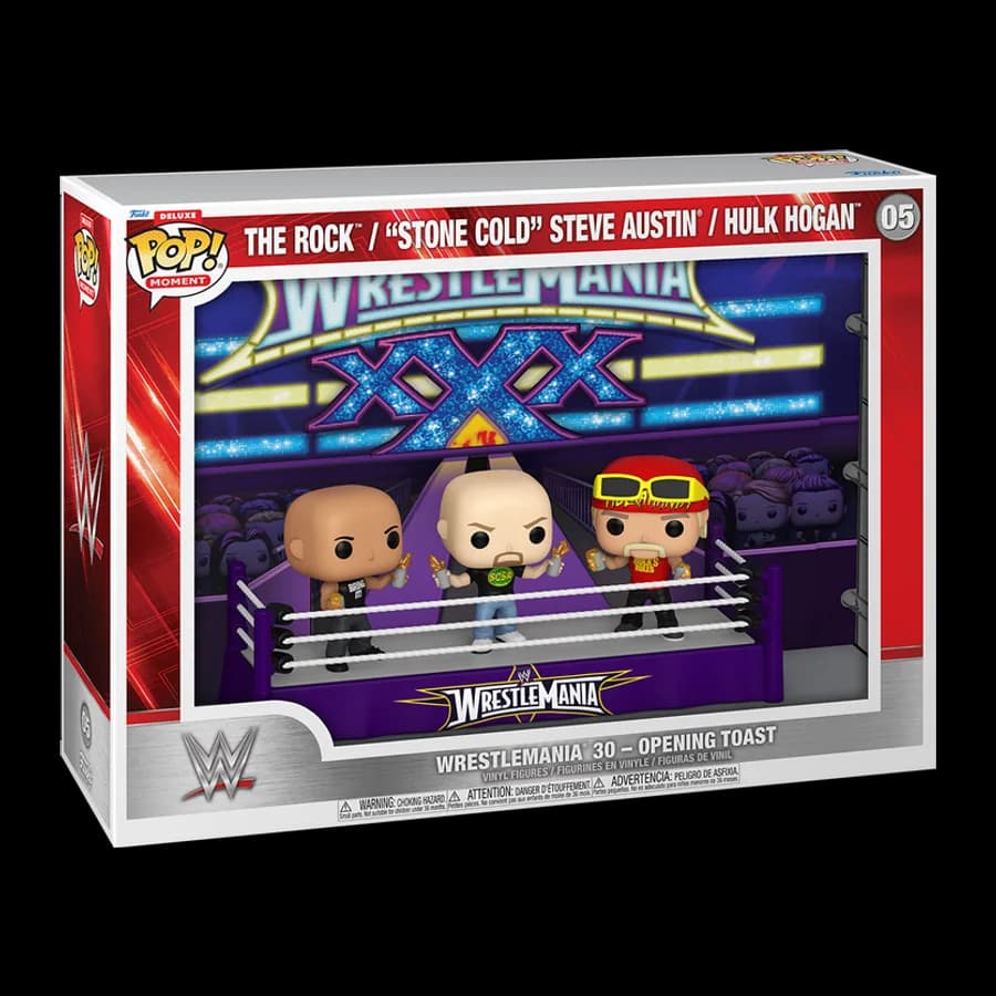 FUNKO POP! MOMENT DELUXE: WWE - WRESTLEMANIA 30 OPENING TOAST THE ROCK/''STONE COLD'' STEVE AUSTIN/HULK HOGAN #05 VINYL FIGURE