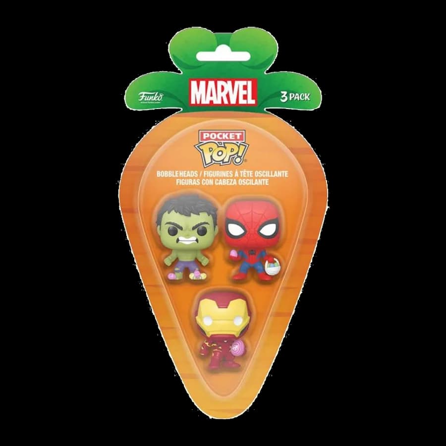 FUNKO 3-PACK CARROT POCKET POP!: MARVEL SPIDER-MAN/HULK/IRON MAN BOOBLEHEADS VINYL FIGURE