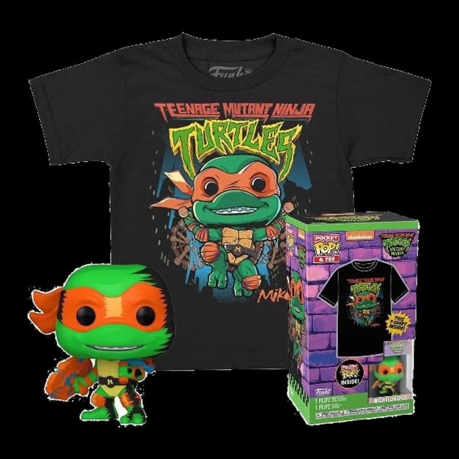 FUNKO POCKET POP! & TEE (CHILD): TEENAGE MUTANT NINJA TURTLES MUTANT MAYHEM - MICHELANGELO VINYL FIGURE & T-SHIRT L