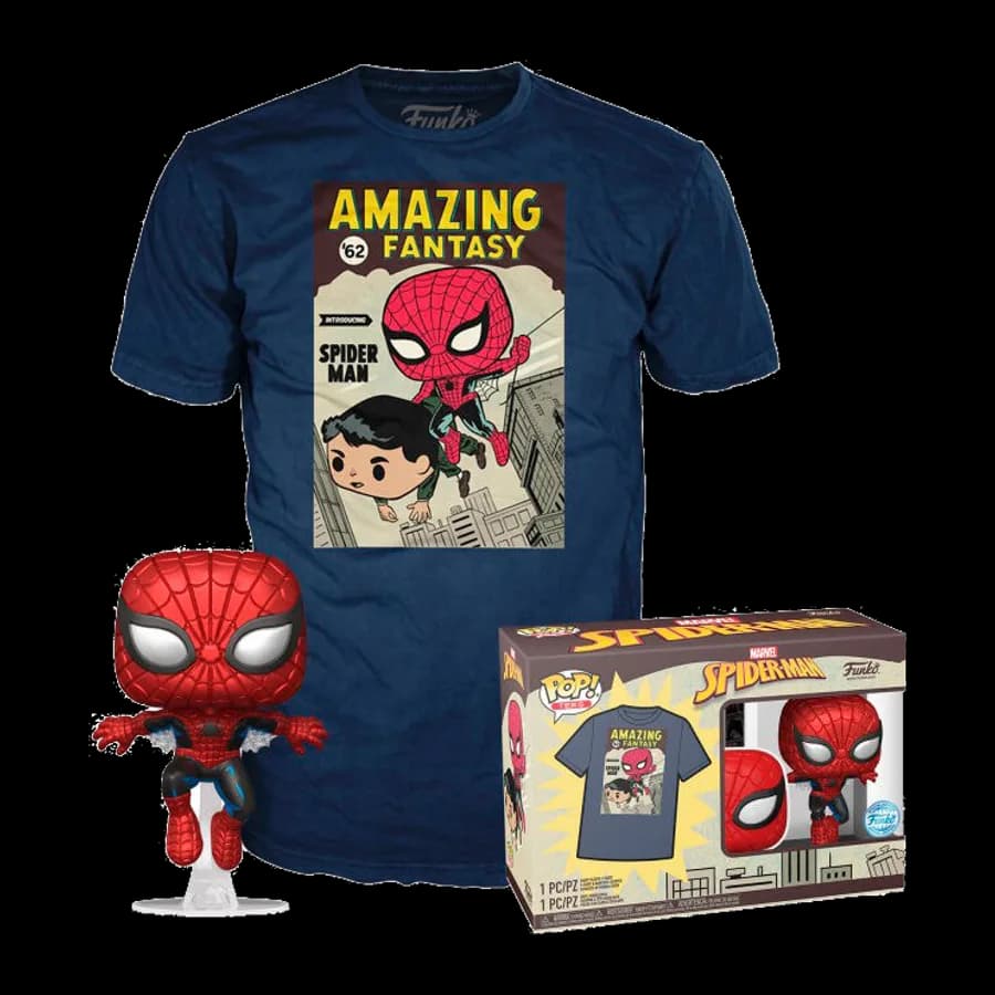 FUNKO POP! & TEE (ADULT): SPIDER-MAN - COMIC COVER (METALLIC) VINYL FIGURE & T-SHIRT (S)