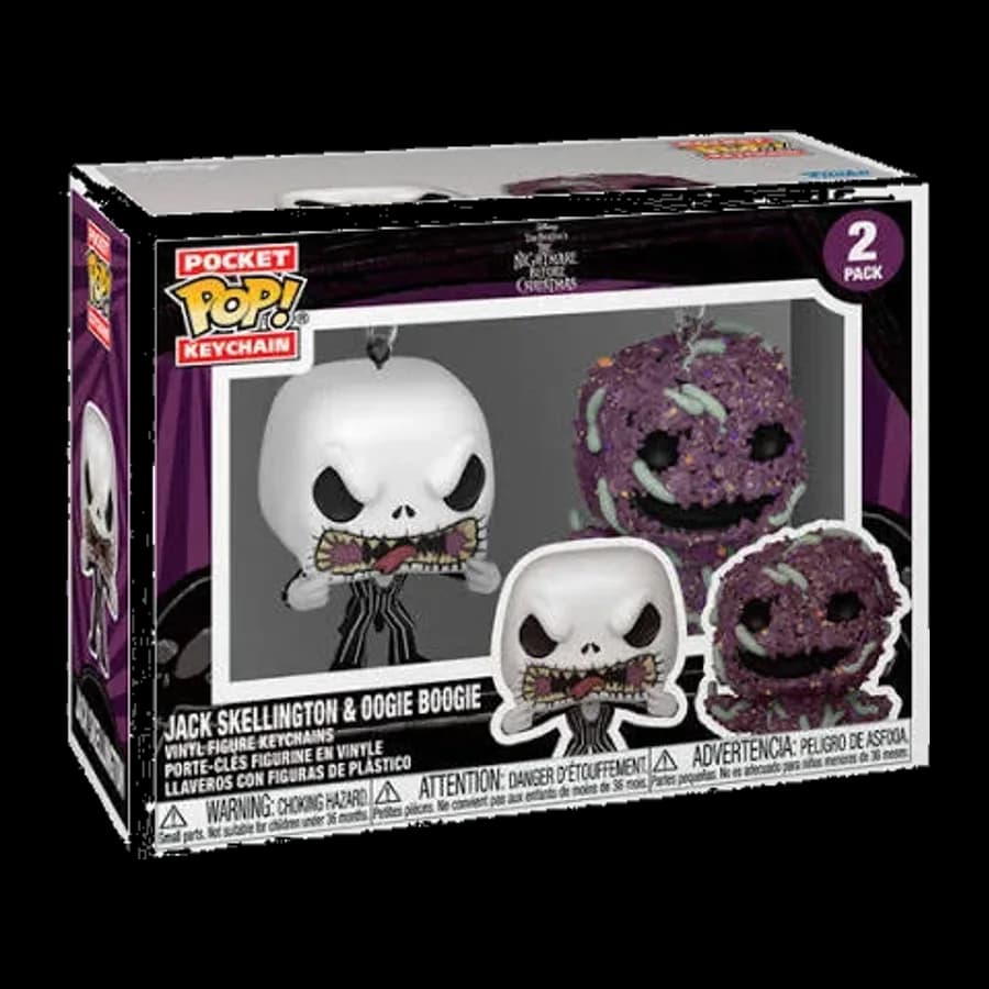 FUNKO 2-PACK POCKET POP! THE NIGHTMARE BEFORE CHRISTMAS - JACK SKELLINGTON & OOGIE BOOGIE VINYL FIGURE KEYCHAIN