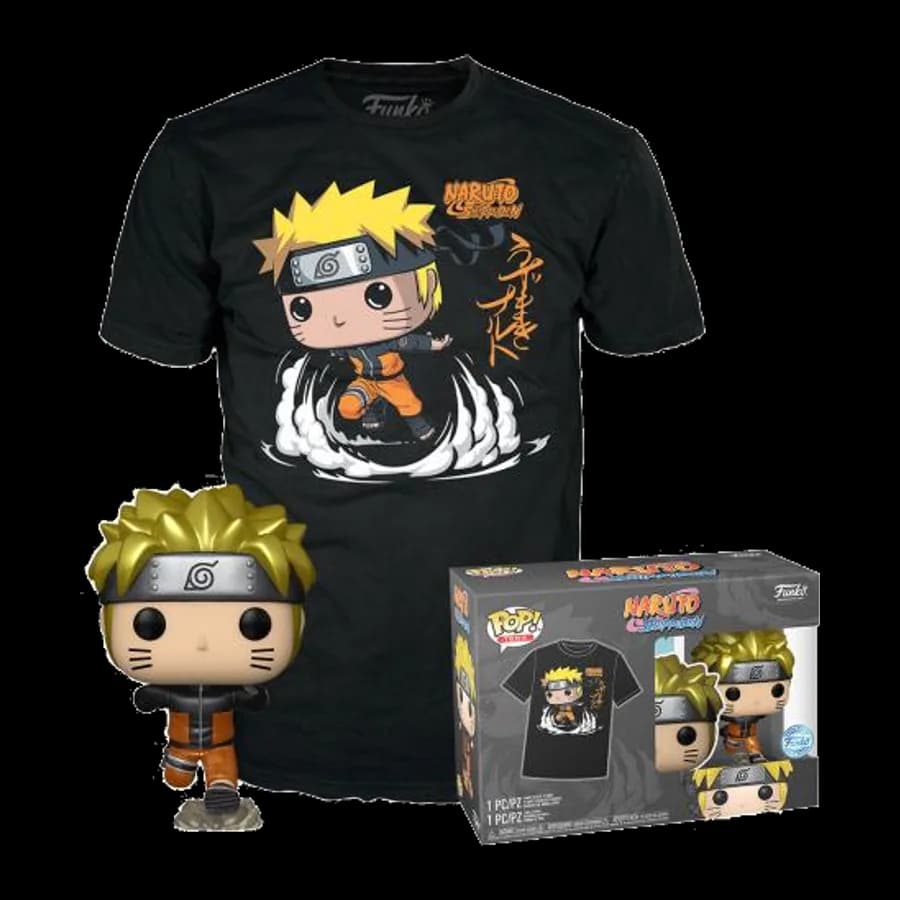 FUNKO POP! & TEE (ADULT): NARUTO SHIPPUDEN - NARUTO UZUMAKI RUNNING (METALLIC) (SPECIAL EDITION) VINYL FIGURE & T-SHIRT (S)