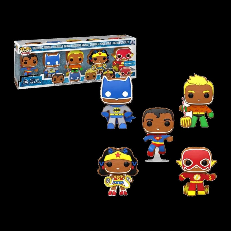 FUNKO POP! 5-PACK HEROES: DC SUPER HEROES - GINGERBREAD SUPERMAN / BATMAN / AQUAMAN / WONDER WOMAN / THE FLASH VINYL FIGURE